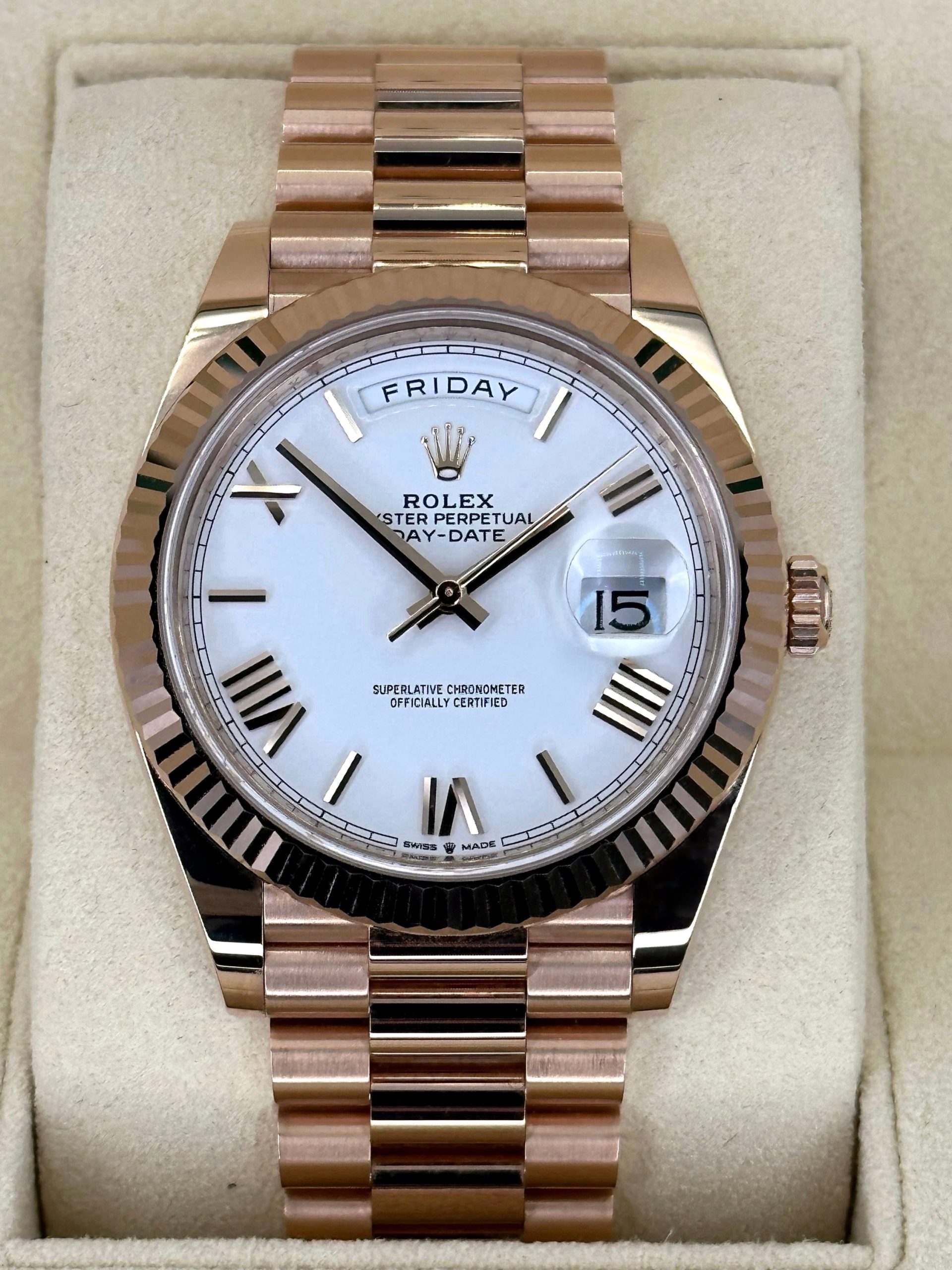 New 2024 Rolex Day Date 228235 Presidential Rose Gold White Dial Rolex New 2024 Rolex Day Date 228235 Presidential Rose Gold White Dial Rolex - Image 1
