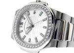 Patek Philippe - Nautilus Bezel Diamonds| PATEK PHILIPPE| 7010 / 1G - 001| WG Silver Dial Quartz Bracelet| Commissions| Middle Ages| - Image 4