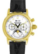 Patek Philippe - Perpetual Calendar Split Second Chronograph Moon Phase| PATEK PHILIPPE| 5004J| YG Silver Clock Automatic Leather| Middle Ages|