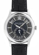 Patek Philippe - Annual Calendar Moon Phases| PATEK PHILIPPE| 5205G - 010| WG Black / Grey Clock Automatic Leather| Middle Ages|