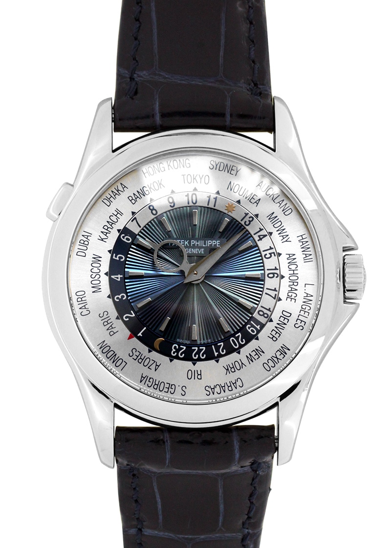 Patek Philippe - World Time| PATEK PHILIPPE| 5130P - 001| PT Silver / Blue Clock Automatic Leather| Middle Ages| Patek Philippe - World Time| PATEK PHILIPPE| 5130P - 001| PT Silver / Blue Clock Automatic Leather| Middle Ages| - Image 1
