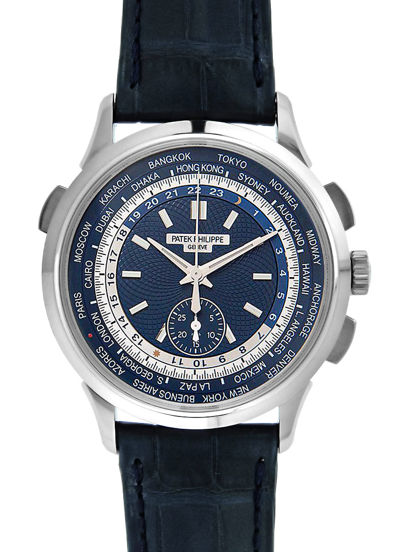 Patek Philippe - World Time Chronograph| PATEK PHILIPPE| 5930G-001| WG Blue Clock Automatic Winding Leather| Commissions| Unused item| Patek Philippe - World Time Chronograph| PATEK PHILIPPE| 5930G-001| WG Blue Clock Automatic Winding Leather| Commissions| Unused item| - Image 1