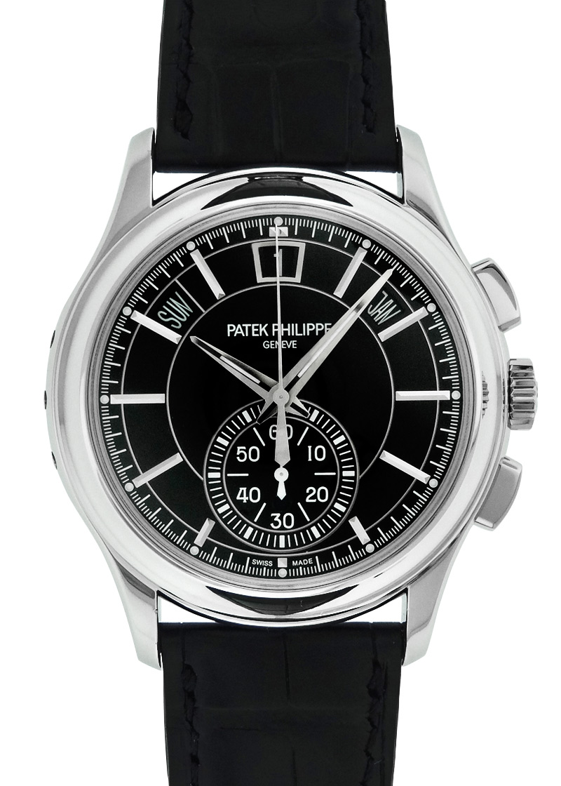 Patek Philippe - Annual Calendar Chronographs| PATEK PHILIPPE| 5905P - 010| PT Black Dial Automatic Winding Leather| Middle Ages| Patek Philippe - Annual Calendar Chronographs| PATEK PHILIPPE| 5905P - 010| PT Black Dial Automatic Winding Leather| Middle Ages| - Image 1